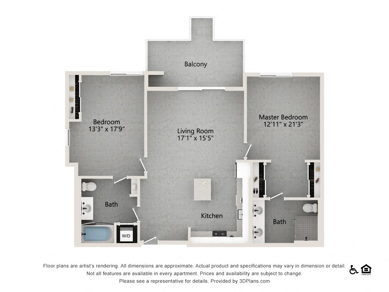 2 bedroom 2 bath 1317 SF